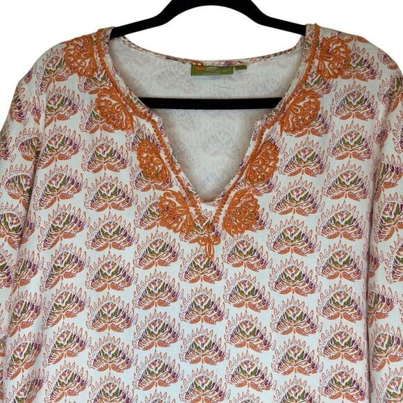 Rock Flower Paper Ivory and Deep Coral Embroidered Top Size L Bohemian - Picture 3 of 14